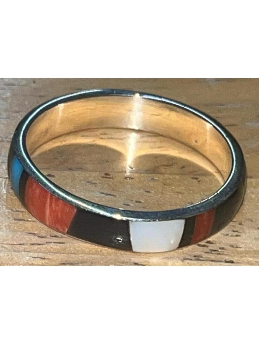 Zuni sterling silver inlay band turquoise multi all around ring size 11
